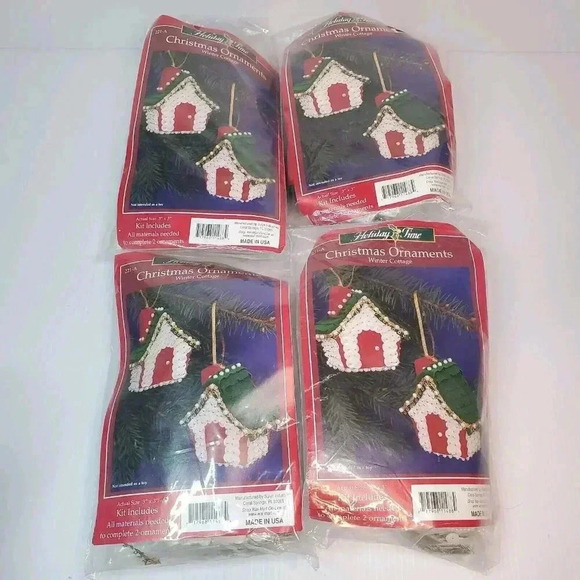 4 Holiday Time WINTER COTTAGE Sequined Gingerbread Christmas Ornament Kits - Picture 1 of 10